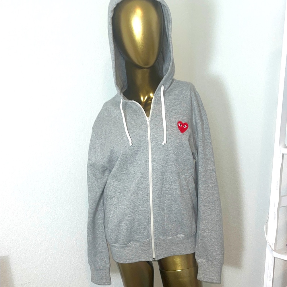 Comme Des Garçons Play Gray Zip Hoodie with Heart Patch